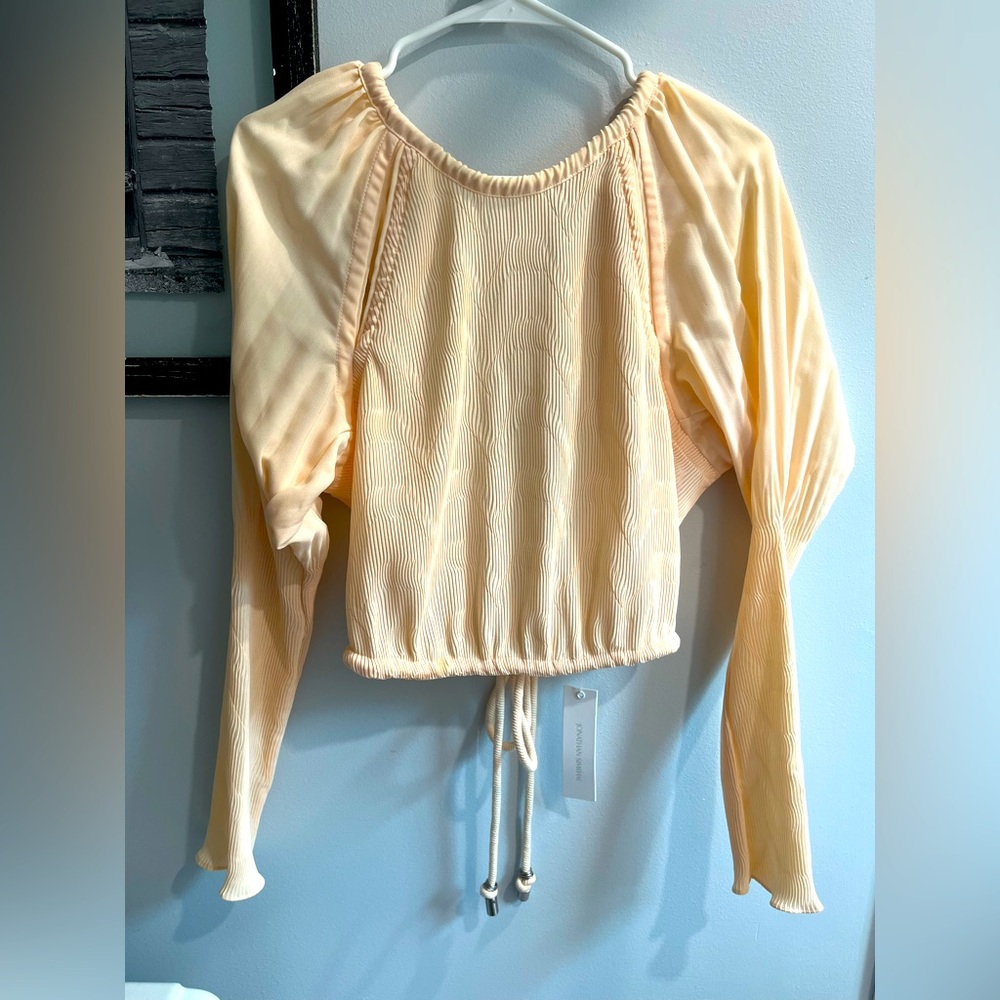 Jonathan Simkhai Cream Puff Sleeve Crop Blouse Backless